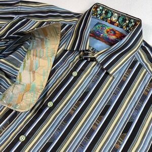 Robert Graham Shirt Men's 2XL Multicolor Textured Stripe Flip Cuff Cotton Button